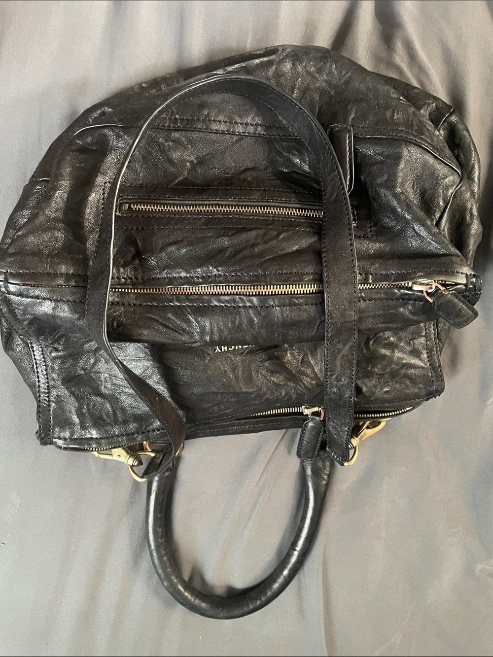 GIVENCHY Black Leather Zip-Front Shoulder Bag. - Picture 14 of 17